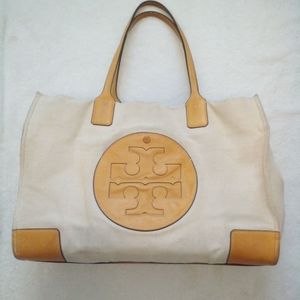 TORY BURCH ELLA TOTE LOGO CANVASS BAG OVERNIGHT